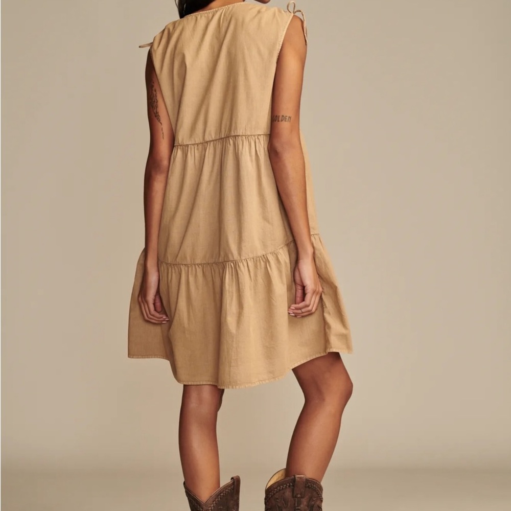 PRICE DROP Lucky Brand Poplin Shoulder Cinched Mini Dress Dull Gold Size S - Picture 3 of 8